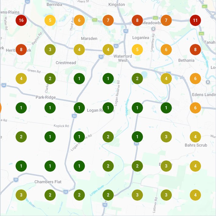 case studies: Logan plumber Google Maps ranking grid, 1 October 2026, top 3 at 29 of 49 points